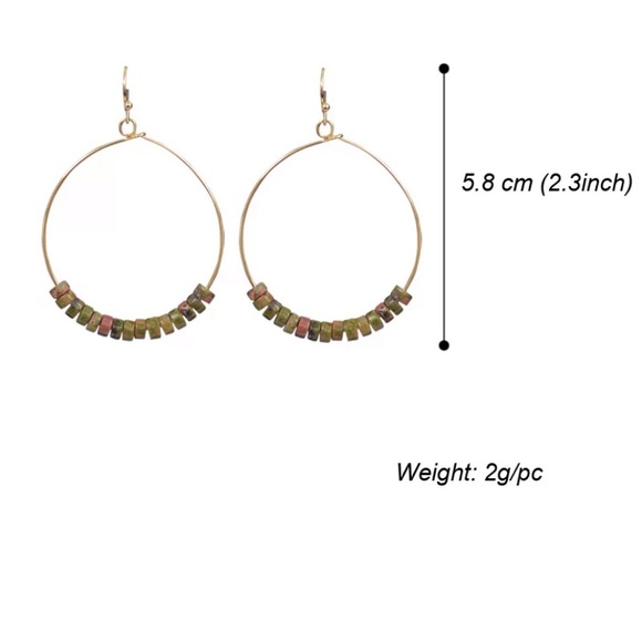 Turquoise Natural Stone Beaded Gold Hoop Earrings - Picture 4 of 4